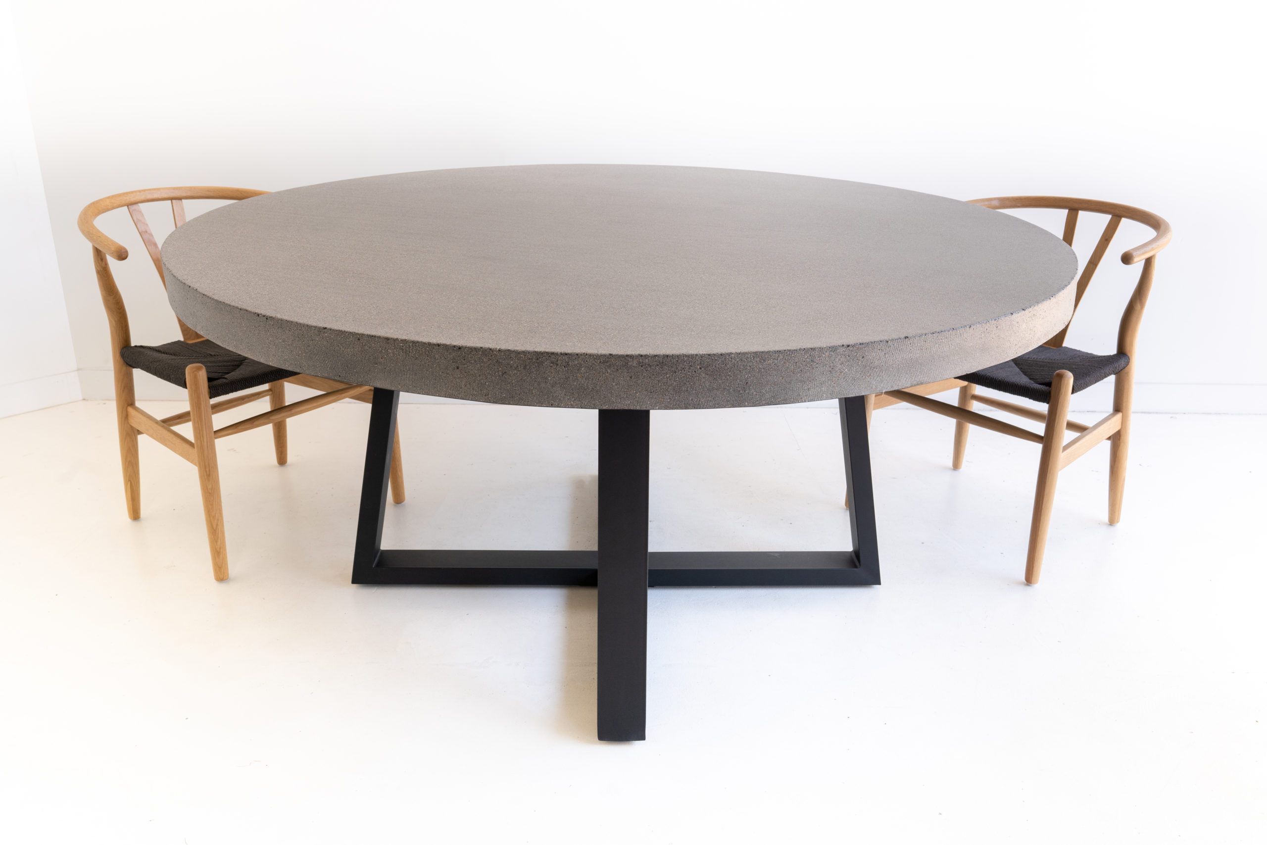 1.6m Alta ElkStone Round Dining Table - Speckled Grey With Black Powder Coated Iron Legs