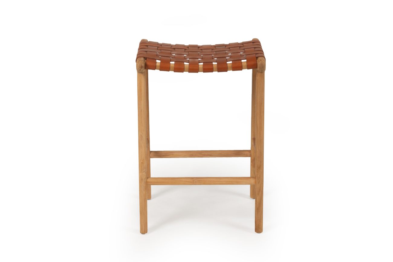 Pasadena Leather Saddle Stool - Woven Tan - Abide Interiors