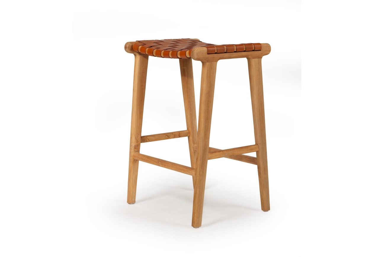 Pasadena Leather Saddle Stool - Woven Tan - Abide Interiors