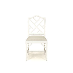Chippendale Dining Chair - White with Linen Fabric