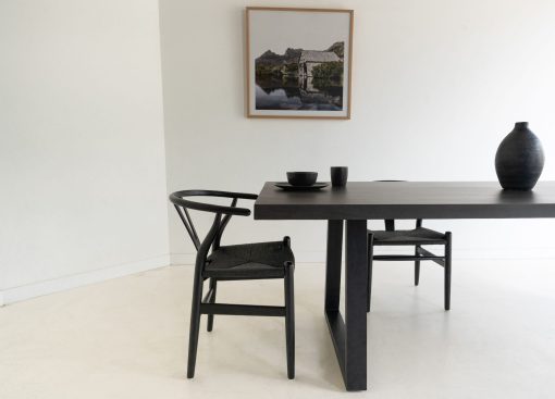 2.0m Sierra Rectangular Dining Table - Ebony Black with Black Powder Coated Legs