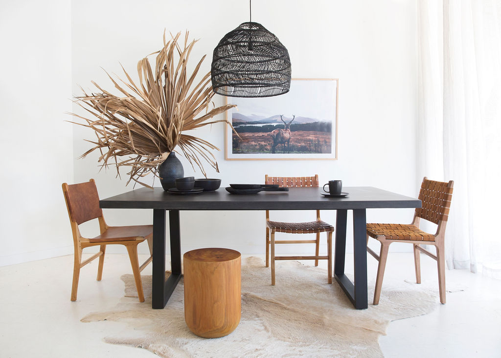 2.0m Sierra Rectangular Dining Table - Ebony Black with Black Powder Coated Legs