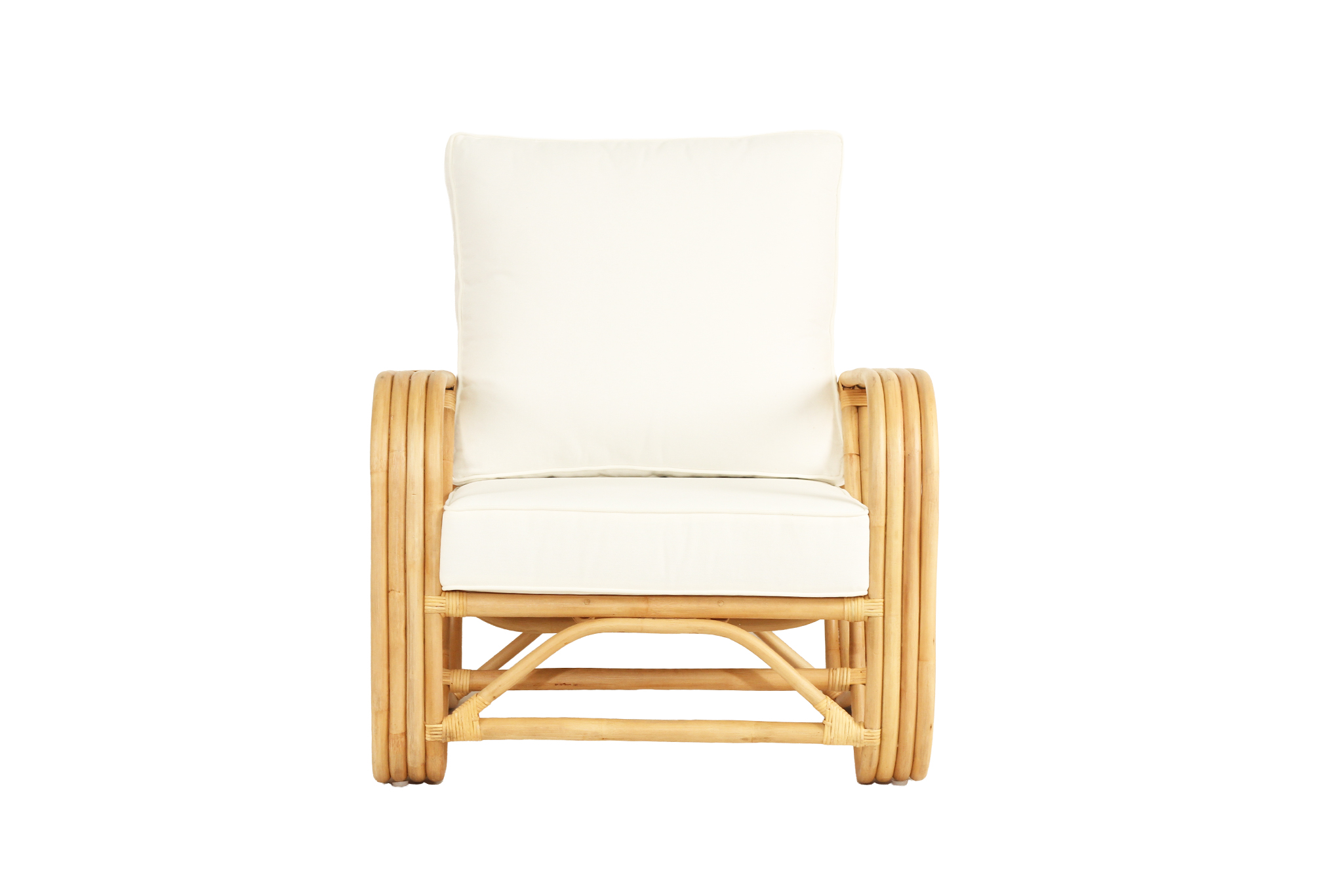 Pretzel Armchair - Natural Frame - White Cushions - Image 2