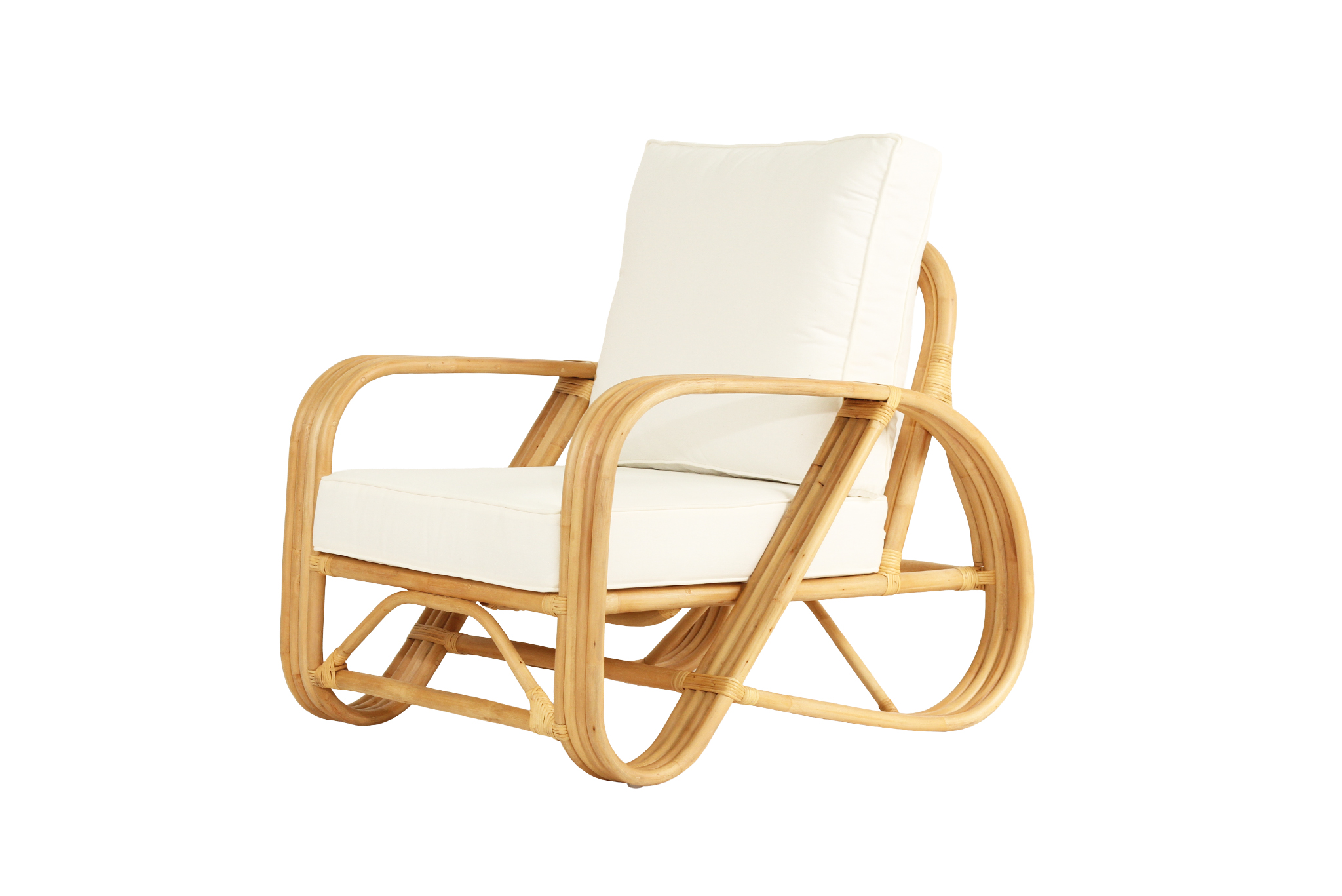 Pretzel Armchair - Natural Frame - White Cushions